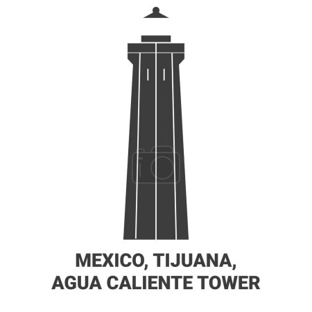 Téléchargez les illustrations : Mexique, Tijuana, Agua Caliente Tour Voyage ligne vectorielle illustration - en licence libre de droit