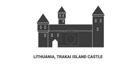 Téléchargez les illustrations : Lituanie, Château de l'île de Trakai, illustration vectorielle de ligne de repère de voyage - en licence libre de droit