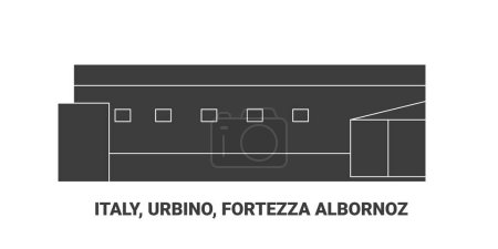Ilustración de Italia, Urbino, Fortezza Albornoz, ilustración de vector de línea hito de viaje - Imagen libre de derechos