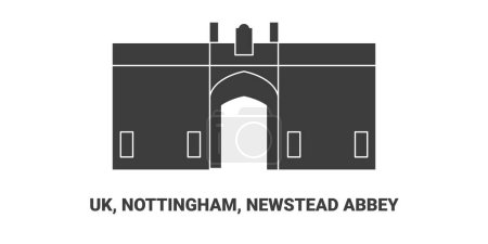 Téléchargez les illustrations : Angleterre, Nottingham, Abbaye de Newstead, illustration vectorielle de ligne de repère de voyage - en licence libre de droit