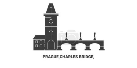 Téléchargez les illustrations : République tchèque, Prague, Charles Bridge voyages illustration vectorielle de ligne historique - en licence libre de droit