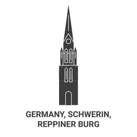 Téléchargez les illustrations : Allemagne, Schwerin, Reppiner Burg Travel illustration vectorielle de ligne historique - en licence libre de droit
