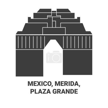 Téléchargez les illustrations : Mexique, Merida, Plaza Grande illustration vectorielle de ligne de voyage historique - en licence libre de droit