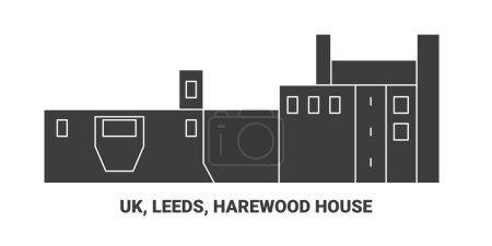 Ilustración de Inglaterra, Leeds, Harewood House, ilustración de vector de línea hito de viaje - Imagen libre de derechos