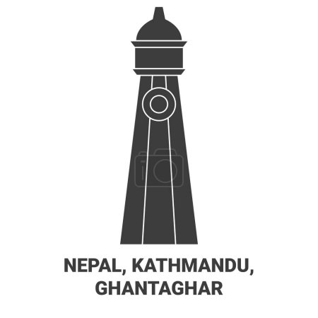 Téléchargez les illustrations : Népal, Katmandou, Ghantaghar illustration vectorielle de ligne de voyage - en licence libre de droit