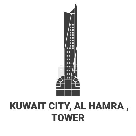 Illustration for Kuwait City, Al Hamra , Tower travel landmark line vector illustration - Royalty Free Image