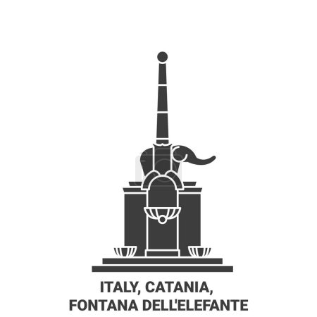 Ilustración de Italia, Catania, Fontana Dellelefante viaje hito línea vector ilustración - Imagen libre de derechos