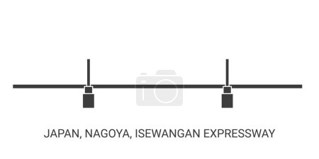 Illustration for Japan, Nagoya, Isewangan Expressway, travel landmark line vector illustration - Royalty Free Image