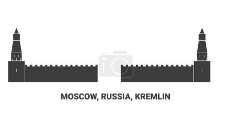 Téléchargez les illustrations : Russie, Moscou, Kremlin Voyage illustration vectorielle de ligne historique - en licence libre de droit