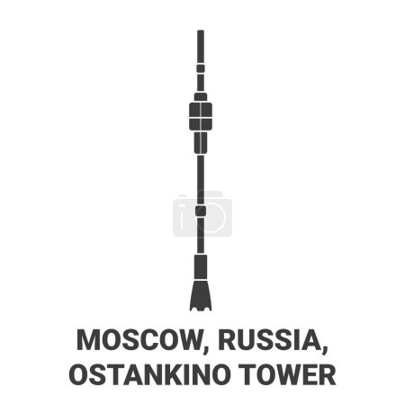 Téléchargez les illustrations : Russie, Moscou, Ostankino Tour Voyage illustration vectorielle ligne historique - en licence libre de droit