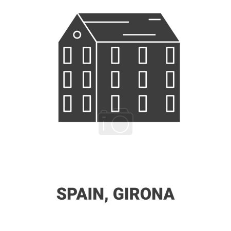 Téléchargez les illustrations : Espagne, Girona illustration vectorielle de ligne de repère Voyage - en licence libre de droit