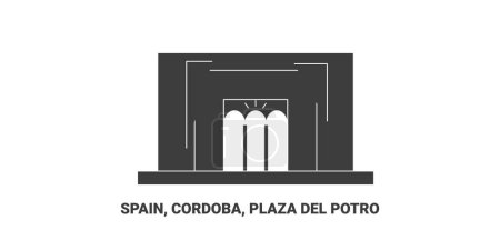 Téléchargez les illustrations : Espagne, Cordoue, Plaza Del Potro, illustration vectorielle de ligne de repère de voyage - en licence libre de droit