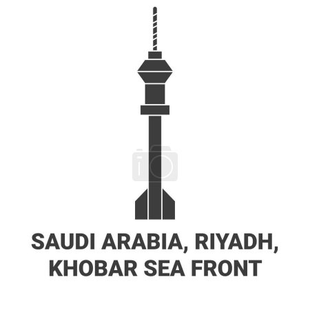 Téléchargez les illustrations : Arabie Saoudite, Riyad, Khobar Sea Front Voyage illustration vectorielle ligne historique - en licence libre de droit