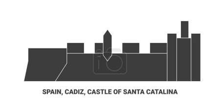 Téléchargez les illustrations : Espagne, Cadix, Château de Santa Catalina, illustration vectorielle de ligne de repère de voyage - en licence libre de droit