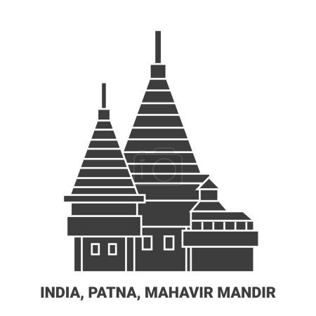 Illustration for India, Patna, Mahavir Mandir travel landmark line vector illustration - Royalty Free Image