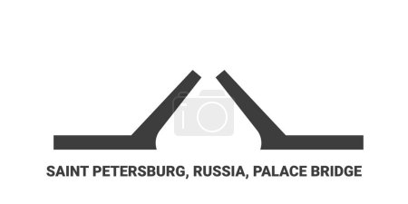 Téléchargez les illustrations : Russie, Saint-Pétersbourg, Pont du Palais, illustration vectorielle de ligne de voyage - en licence libre de droit