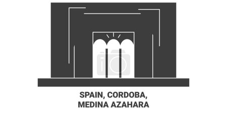 Ilustración de España, Córdoba, Medina Azahara recorrido hito línea vector ilustración - Imagen libre de derechos