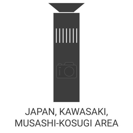 Téléchargez les illustrations : Japon, Kawasaki, Musashikosugi Illustration vectorielle de ligne de repère de voyage de la région - en licence libre de droit