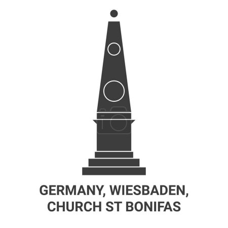 Téléchargez les illustrations : Allemagne, Wiesbaden, Eglise St Bonifas voyages illustration vectorielle de ligne historique - en licence libre de droit