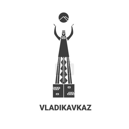 Téléchargez les illustrations : Russie, Vladikavkaz voyages illustration vectorielle de ligne historique - en licence libre de droit