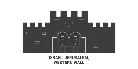 Téléchargez les illustrations : Israël, Jérusalem, Mur Occidental illustration vectorielle de ligne de voyage - en licence libre de droit