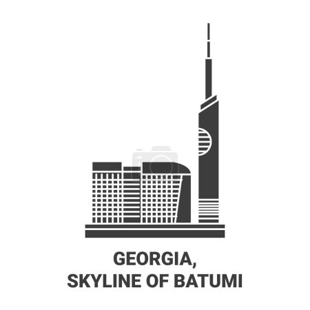 Téléchargez les illustrations : Géorgie, Skyline Of Batumi Travel illustration vectorielle de ligne de repère - en licence libre de droit