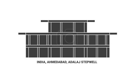 Téléchargez les illustrations : Inde, Ahmedabad, Adalaj Illustration vectorielle de ligne de voyage Stepwell - en licence libre de droit