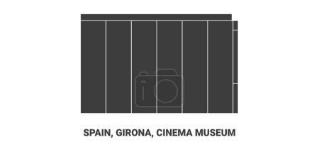 Illustration for Spain, Girona, Cinema Museum, travel landmark line vector illustration - Royalty Free Image
