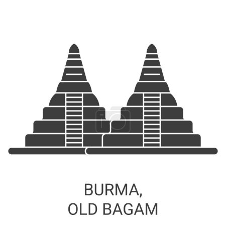Illustration for Burma, Old Bagam travel landmark line vector illustration - Royalty Free Image