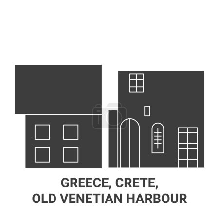 Illustration for Greece, Crete, Old Venetian Harbour travel landmark line vector illustration - Royalty Free Image