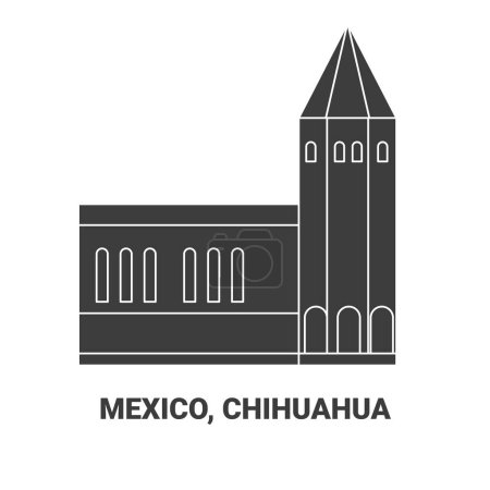Téléchargez les illustrations : Illustration vectorielle de ligne de voyage Mexique, Chihuahua - en licence libre de droit