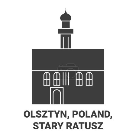 Téléchargez les illustrations : Pologne, Olsztyn, Stary Ratusz voyages illustration vectorielle de ligne historique - en licence libre de droit