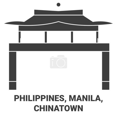 Téléchargez les illustrations : Philippines, Manille, Chinatown Travel illustration vectorielle de ligne - en licence libre de droit