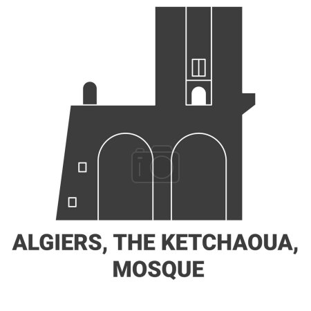 Téléchargez les illustrations : Alger, La Ketchaoua, Illustration vectorielle de ligne de voyage de la mosquée - en licence libre de droit