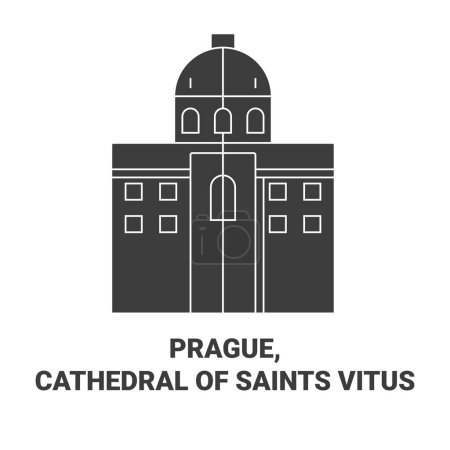 Téléchargez les illustrations : République tchèque, Prague, Cathédrale des Saints Vitus illustration vectorielle de ligne de voyage - en licence libre de droit