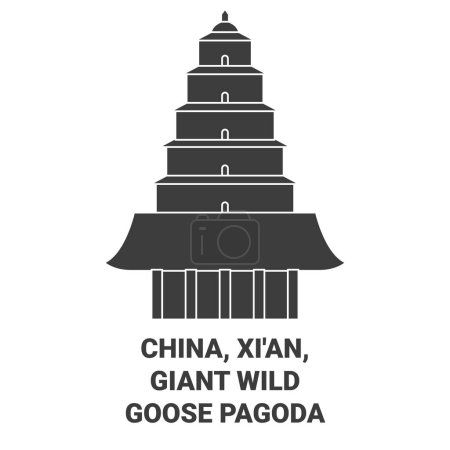 Ilustración de China, Xian, gigante salvaje ganso pagoda viaje hito línea vector ilustración - Imagen libre de derechos