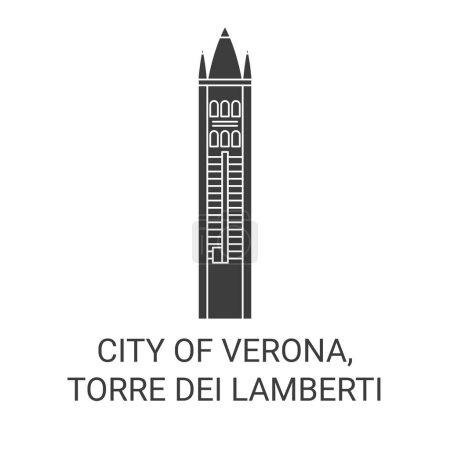 Téléchargez les illustrations : Italie, Ville de Vérone, Torre Dei Lamberti voyages illustration vectorielle de ligne historique - en licence libre de droit