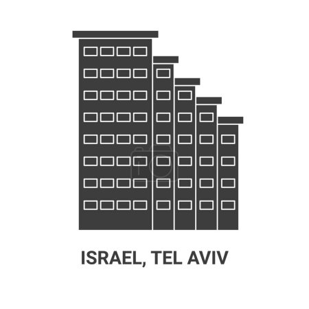 Téléchargez les illustrations : Israël, Tel Aviv voyages illustration vectorielle de ligne historique - en licence libre de droit
