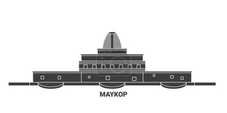 Téléchargez les illustrations : Russie, illustration vectorielle de ligne historique de voyage Maykop - en licence libre de droit