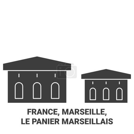 Téléchargez les illustrations : France, Marseille, Le Panier Marseillais voyages illustration vectorielle de ligne - en licence libre de droit