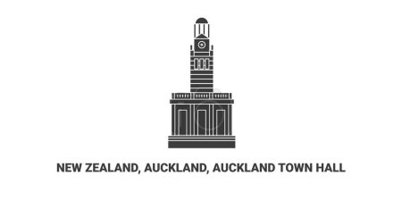Illustration for New Zealand, Auckland, Auckland Town Hall, travel landmark line vector illustration - Royalty Free Image