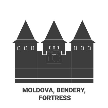 Téléchargez les illustrations : Moldavie, Benderie, Illustration vectorielle de ligne de voyage de forteresse - en licence libre de droit