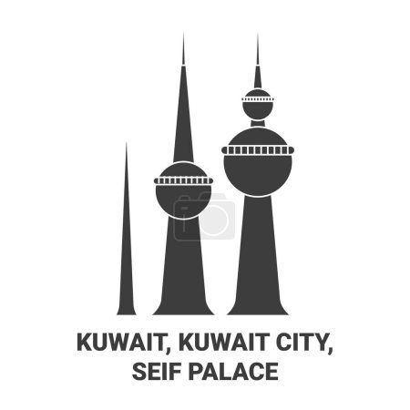 Illustration for Kuwait, Kuwait City, Seif Palace travel landmark line vector illustration - Royalty Free Image