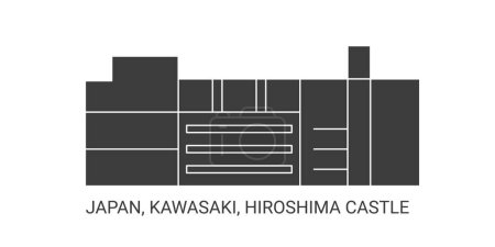 Illustration for Japan, Kawasaki, Hiroshima Castle, travel landmark line vector illustration - Royalty Free Image
