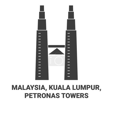 Téléchargez les illustrations : Malaisie, Kuala Lumpur, Petronas Tours Voyage illustration vectorielle de ligne historique - en licence libre de droit
