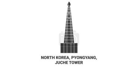 Ilustración de Corea del Norte, Pyongyang, Torre Juche recorrido hito línea vector ilustración - Imagen libre de derechos