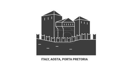 Illustration for Italy, Aosta, Porta Pretoria travel landmark line vector illustration - Royalty Free Image