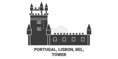 Illustration for Portugal, Lisbon, Bel, M Tower, travel landmark line vector illustration - Royalty Free Image