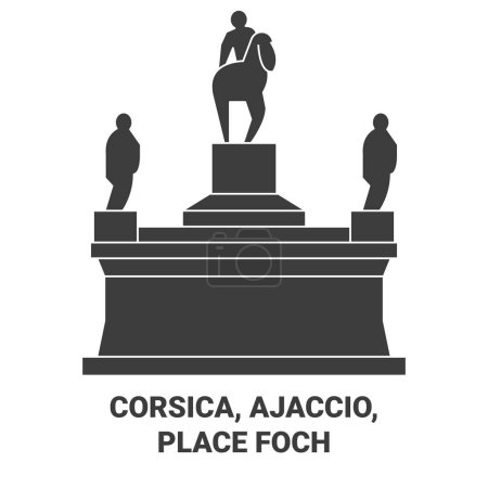 Illustration for France, Corsica, Ajaccio, Place Foch travel landmark line vector illustration - Royalty Free Image