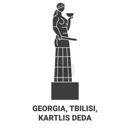 Georgia, Tbilisi, Kartlis Deda travel landmark line vector illustration